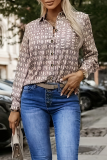 Casual Street Geometric Print Flowers Buttons Contrast Turndown Collar Tops