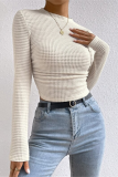Casual Daily Solid Color Plaid Ruched O Neck Tops