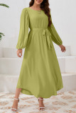 Daily Elegant Solid Color Lace Up O Neck A Line Dresses