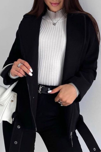 Casual Street Solid Color Pocket Strap Design Turndown Collar Outerwear