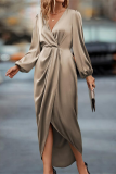 Casual Elegant Solid Color Ruched V Neck One Step Skirt Dresses