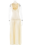 Sexy Solid Color Backless Ruched Halter Sleeveless Dresses