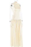 Sexy Solid Color Backless Ruched Halter Sleeveless Dresses