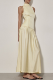 Sexy Solid Color Backless Ruched Halter Sleeveless Dresses