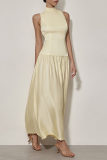 Sexy Solid Color Backless Ruched Halter Sleeveless Dresses