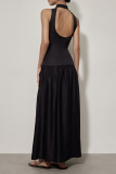 Sexy Solid Color Backless Ruched Halter Sleeveless Dresses