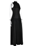 Sexy Solid Color Backless Ruched Halter Sleeveless Dresses