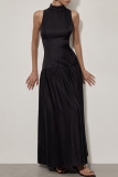 Sexy Solid Color Backless Ruched Halter Sleeveless Dresses