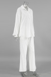 Casual Solid Color Pocket Turndown Collar Long Sleeve Two Pieces
