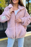 Casual Daily Solid Color Pocket Fluffy Turndown Collar Outerwear
