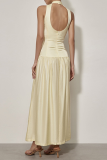 Sexy Solid Color Backless Ruched Halter Sleeveless Dresses