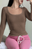 Casual Daily Solid Color Texture Square Neck Tops