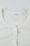Casual Daily Solid Color Hollow Out Buttons O Neck Long Sleeve Two Pieces