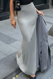 Elegant Solid Color Irregular Regular High Waist Solid Color Bottoms