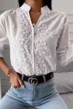 Casual Daily Solid Color Embroidered Hollow Out V Neck Tops