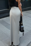 Elegant Solid Color Irregular Regular High Waist Solid Color Bottoms