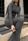 Casual Street Solid Color Zipper O Neck Skinny Jumpsuits