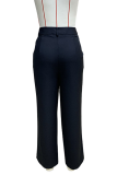 Casual Daily Solid Color Pocket Buttons Loose High Waist Straight Solid Color Bottoms