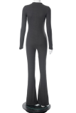 Casual Street Solid Color Zipper O Neck Skinny Jumpsuits