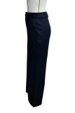 Casual Daily Solid Color Pocket Buttons Loose High Waist Straight Solid Color Bottoms