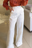Casual Daily Solid Color Pocket Buttons Loose High Waist Straight Solid Color Bottoms