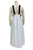 Casual Solid Color Patchwork Contrast V Neck Sling Dresses