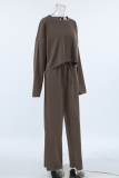 Casual Street Solid Color Pocket Lace Up O Neck Long Sleeve Two Pieces