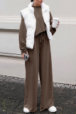 Casual Street Solid Color Pocket Lace Up O Neck Long Sleeve Two Pieces