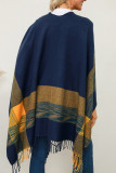 Casual Daily Plaid Fringed Trim Contrast V Neck Outerwear