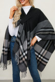 Casual Daily Plaid Fringed Trim Contrast V Neck Outerwear