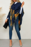 Casual Daily Plaid Fringed Trim Contrast V Neck Outerwear