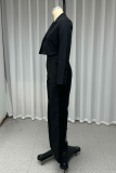 Casual Street Solid Color Pocket Turn-back Collar Long Sleeve Two Pieces
