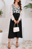 Daily Elegant Solid Color Lace Lace Up Contrast V Neck A Line Dresses