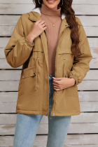 Casual Street Solid Color Draw String Lace Up Fluffy Hooded Outerwear