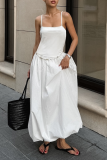 Casual Solid Color Ruched Square Neck Sling Dresses
