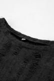 Casual Street Solid Color Ripped Distressed O Neck Tops