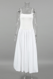 Casual Solid Color Ruched Square Neck Sling Dresses