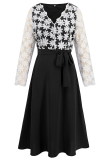 Daily Elegant Solid Color Lace Lace Up Contrast V Neck A Line Dresses