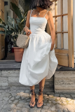 Casual Solid Color Ruched Square Neck Sling Dresses