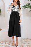 Daily Elegant Solid Color Lace Lace Up Contrast V Neck A Line Dresses