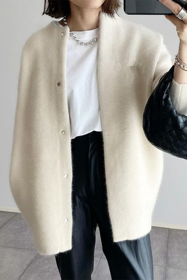 Casual Solid Color Gross O Neck Outerwear(wool felt style)