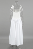 Casual Solid Color Ruched Square Neck Sling Dresses