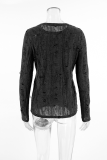 Casual Street Solid Color Ripped Distressed O Neck Tops