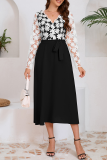 Daily Elegant Solid Color Lace Lace Up Contrast V Neck A Line Dresses