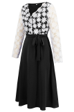 Daily Elegant Solid Color Lace Lace Up Contrast V Neck A Line Dresses