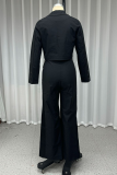 Casual Street Solid Color Pocket Turn-back Collar Long Sleeve Two Pieces
