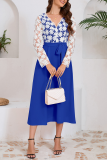 Daily Elegant Solid Color Lace Lace Up Contrast V Neck A Line Dresses
