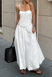 Casual Solid Color Ruched Square Neck Sling Dresses