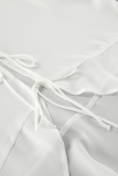 Casual Solid Color Lace Up See-Through Mandarin Collar Tops
