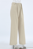 Casual Solid Color Pocket Buttons Loose High Waist Wide Leg Solid Color Bottoms
